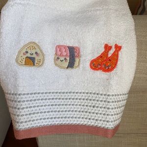 Handmade 16”x26” embroidered hand/kitchen towel - sushi